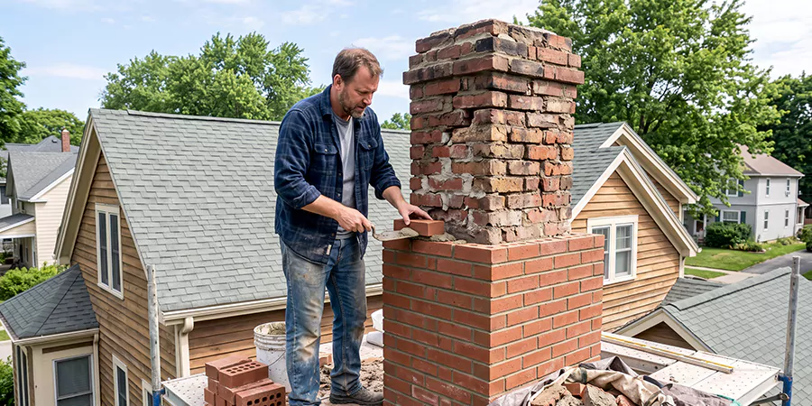Old and Crumbling Brick Chimney Rebuild Redondo Beach
